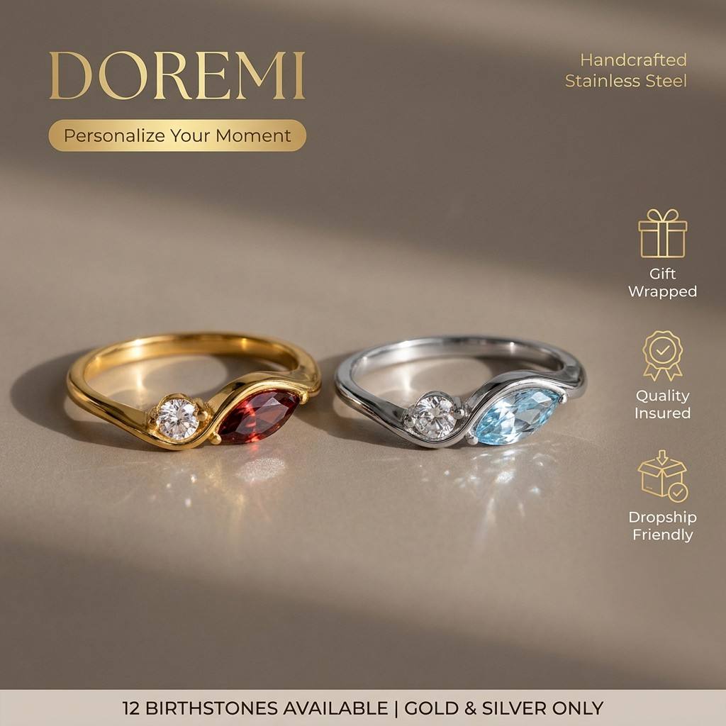 Birthstone Ring Set - Anel Personalizado DOREMI em Aço Inoxidável