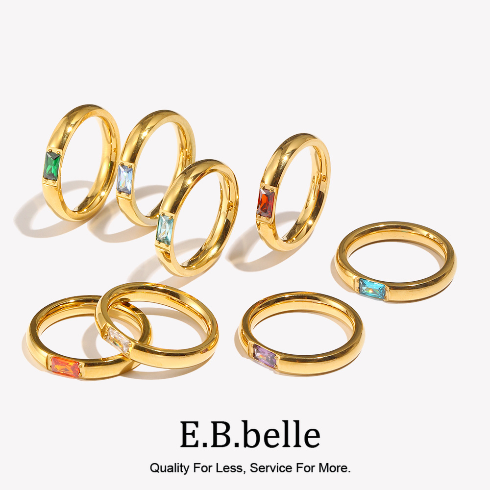Birthstone Ring Set - E.B. Belle-18K Anel De Zircão Banhado