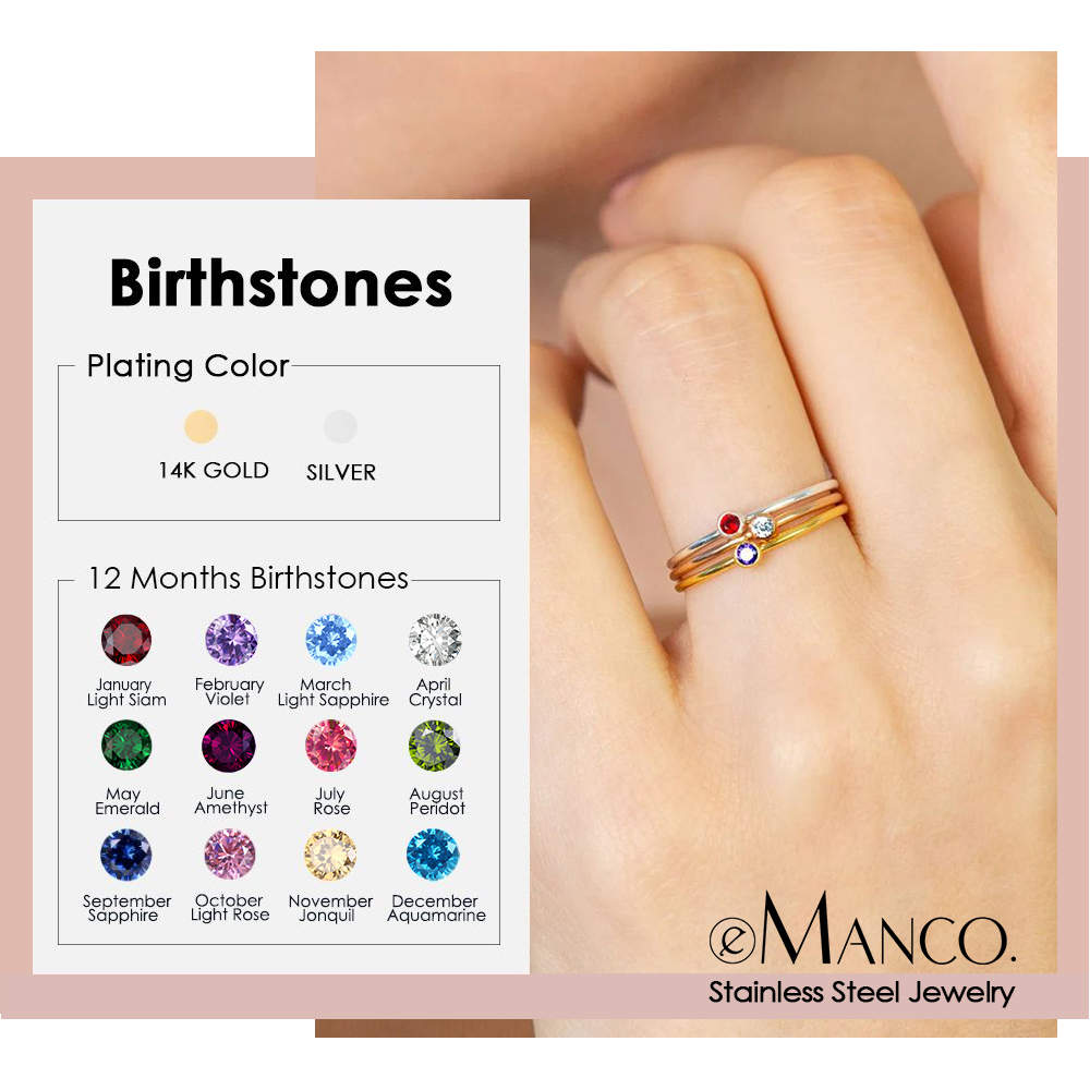 Birthstone Ring Set - Anel de Aço Inoxidável EMANCO com