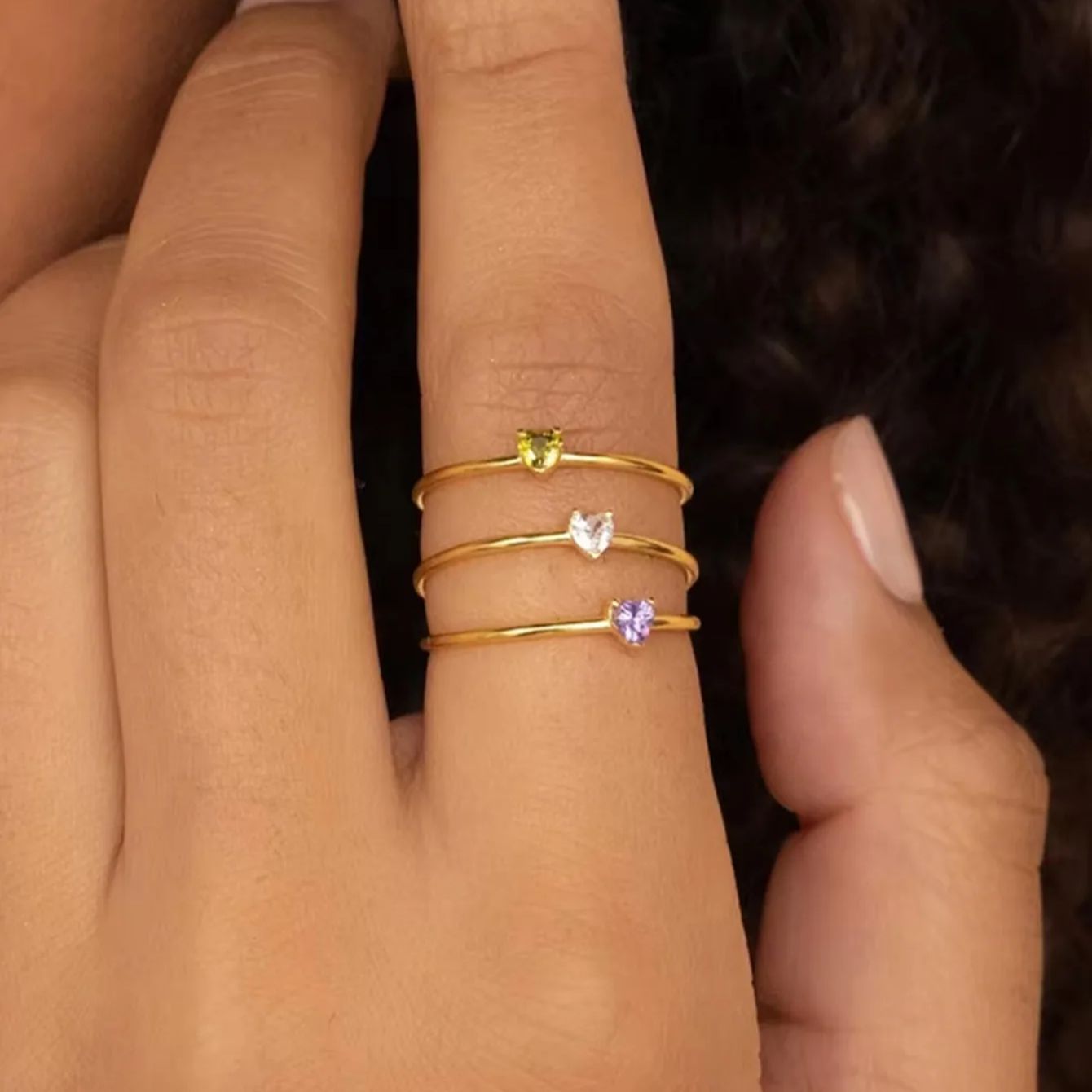Birthstone Ring Set - 12 anéis de coração de zircônia