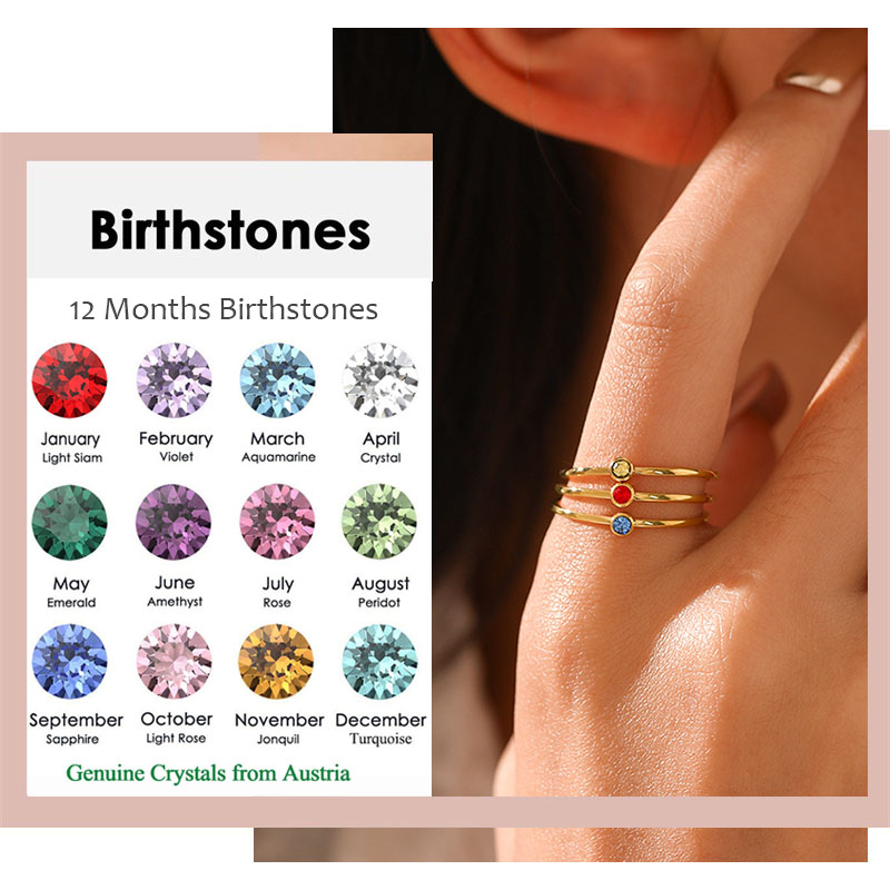 Birthstone Ring Set - Anel de pedra de aniversário de