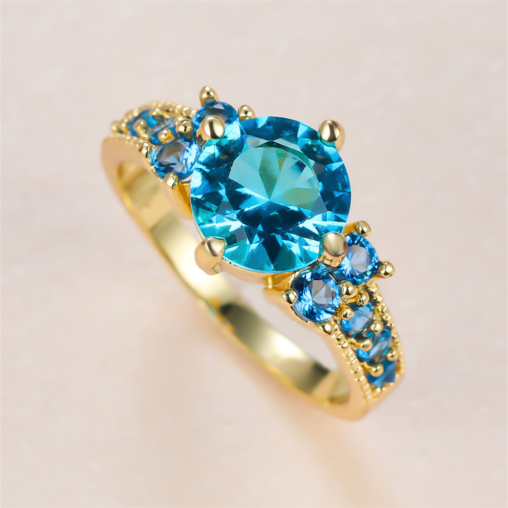 Birthstone Ring Set - Anéis de noivado de pedra redonda