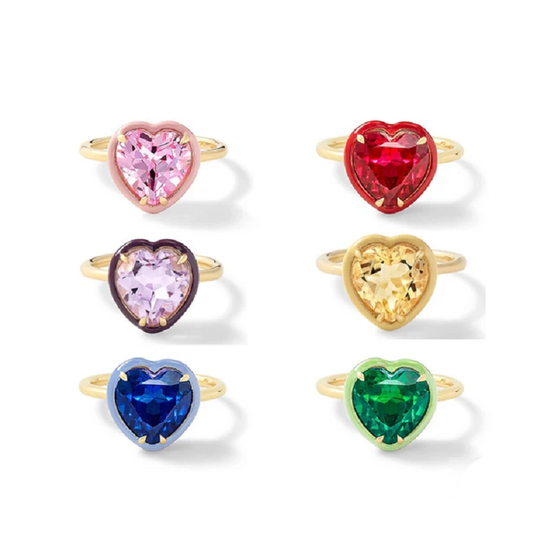 Birthstone Ring Set - Colorido Coração Em Forma Cubic Zirconia