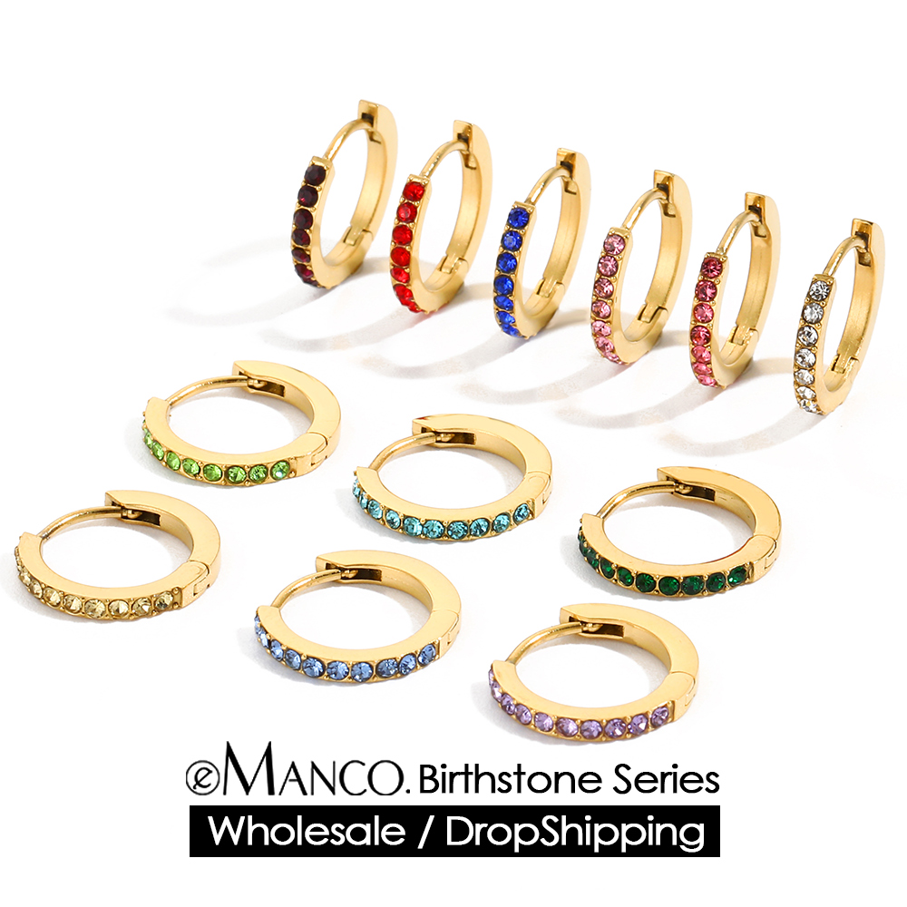 Birthstone Ring Set - Brincos de Argola Simples de Aço