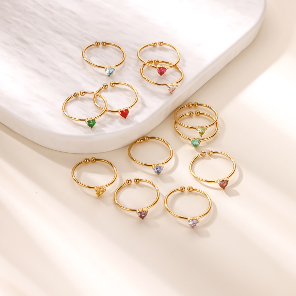 12 anéis de coração de zircôni - Birthstone Ring Set avaliação e preço