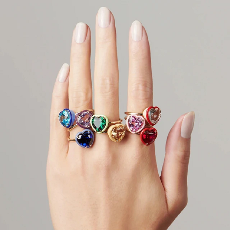 Colorido Coração Em Forma Cubi - Birthstone Ring Set avaliação e preço
